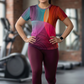 Bright Circular Print | Activewear Coord Set Tshirt With Tummy Tuck Wine Leggings | Multi Sport | Odour Free