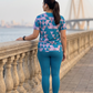 Attractive Triangular Print | Activewear Coord Set Tshirt With Tummy Tuck Blue Leggings | Multi Sport | Odour Free