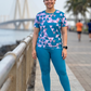 Attractive Triangular Print | Activewear Coord Set Tshirt With Tummy Tuck Blue Leggings | Multi Sport | Odour Free