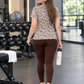 Bestseller Pixel Design | Activewear Coord Set Tshirt With Tummy Tuck Brown Leggings | Multi Sport | Odour Free