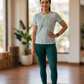 Stylish Lines Design Print | Activewear Coord Set Tshirt With Tummy Tuck Green Leggings | Multi Sport | Odour Free