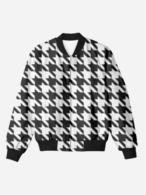 Evergreen Houndstooth Print Bomber Jacket With Leggings White Co Ord Set