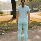 Pastel Lines Design Print | Activewear Coord Set Tshirt With Tummy Tuck Blue Leggings | Multi Sport | Odour Free