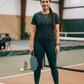 Modish Lines Design Print | Activewear Coord Set Tshirt With Tummy Tuck Green Leggings | Multi Sport | Odour Free