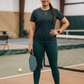 Modish Lines Design Print | Activewear Coord Set Tshirt With Tummy Tuck Green Leggings | Multi Sport | Odour Free
