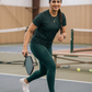 Modish Lines Design Print | Activewear Coord Set Tshirt With Tummy Tuck Green Leggings | Multi Sport | Odour Free
