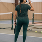 Modish Lines Design Print | Activewear Coord Set Tshirt With Tummy Tuck Green Leggings | Multi Sport | Odour Free