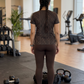 Sharp Lines Design Print | Activewear Coord Set Tshirt With Tummy Tuck Brown Leggings | Multi Sport | Odour Free
