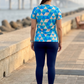 Latest Style Triangular Design Print | Activewear Coord Set Tshirt With Tummy Tuck Blue Leggings | Multi Sport | Odour Free