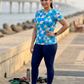 Latest Style Triangular Design Print | Activewear Coord Set Tshirt With Tummy Tuck Blue Leggings | Multi Sport | Odour Free