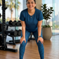 Chic Leopard Print | Activewear Coord Set Tshirt With Tummy Tuck Blue Leggings | Multi Sport | Odour Free