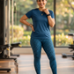 Chic Leopard Print | Activewear Coord Set Tshirt With Tummy Tuck Blue Leggings | Multi Sport | Odour Free