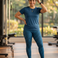 Chic Leopard Print | Activewear Coord Set Tshirt With Tummy Tuck Blue Leggings | Multi Sport | Odour Free