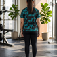 Wonderful Triangular Print | Activewear Coord Set Tshirt With Tummy Tuck Black Leggings | Multi Sport | Odour Free