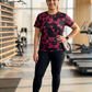 Terrific Triangular Print | Activewear Coord Set Tshirt With Tummy Tuck Black Leggings | Multi Sport | Odour Free