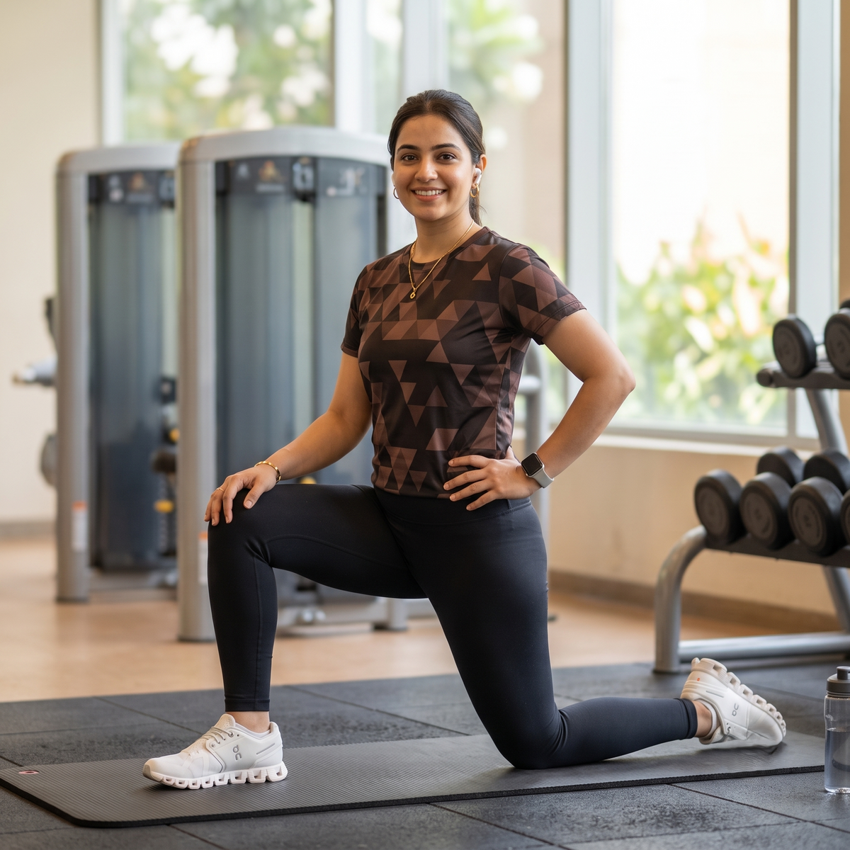 Smashing Triangular Print | Activewear Coord Set Tshirt With Tummy Tuck Black Leggings | Multi Sport | Odour Free