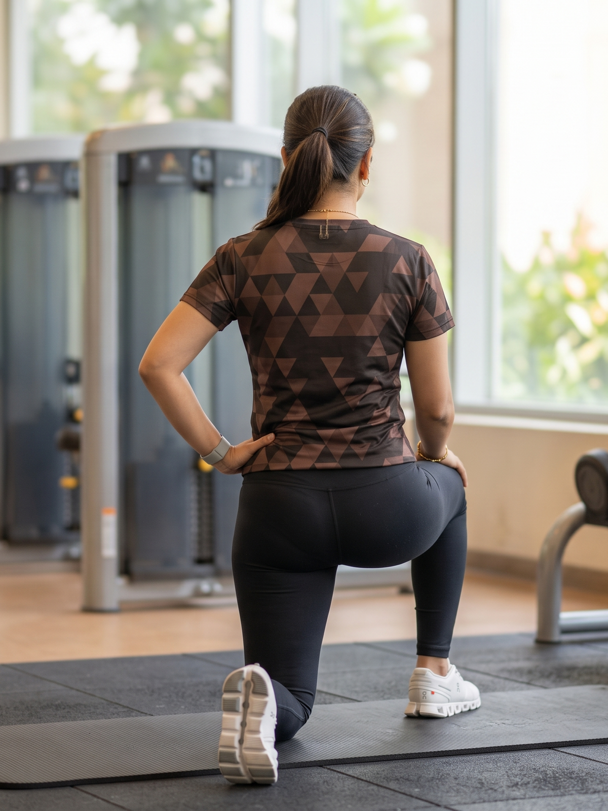 Smashing Triangular Print | Activewear Coord Set Tshirt With Tummy Tuck Black Leggings | Multi Sport | Odour Free
