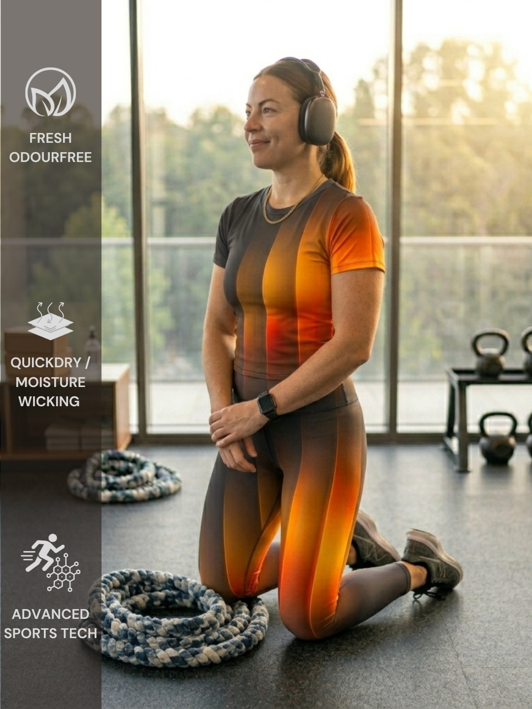 Sporty Stripes Print | Activewear Coord Set Tshirt With Tummy Tuck Leggings | Multi Sport | Odour Free