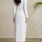 Fabulous Square Collar Slit Slim Flower Decor Long Sleeve White Party Dress