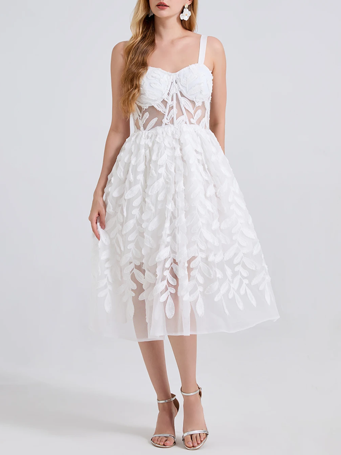 Fabulous Pink Lace Mesh White Party Dress