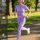 Smart Purple Geometric Print | Activewear Coord Set Tshirt With Tummy Tuck Leggings | Multi Sport | Odour Free