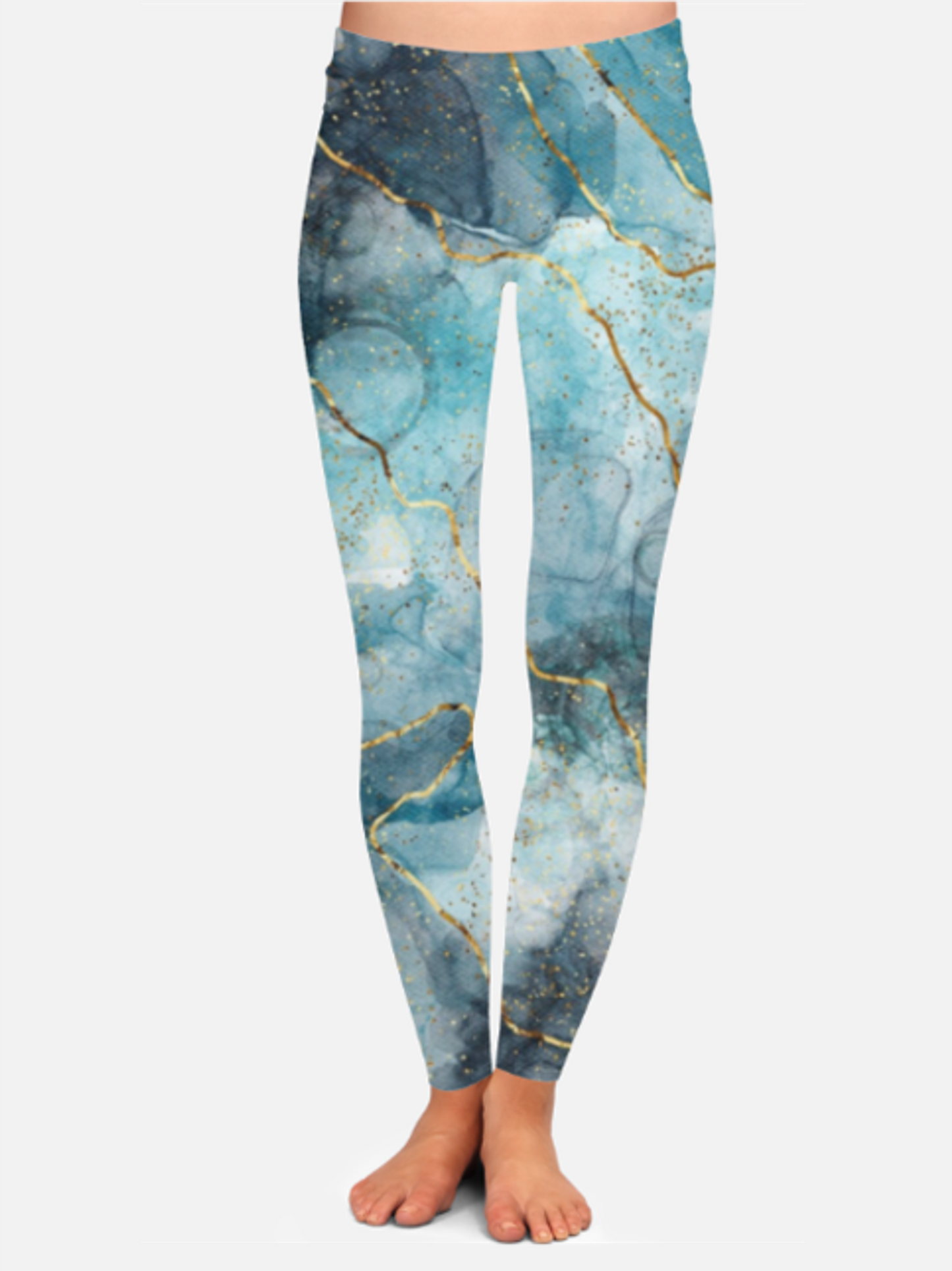 Fashionable Marble Print High Waist Body Shaping Sea Blue Leggings