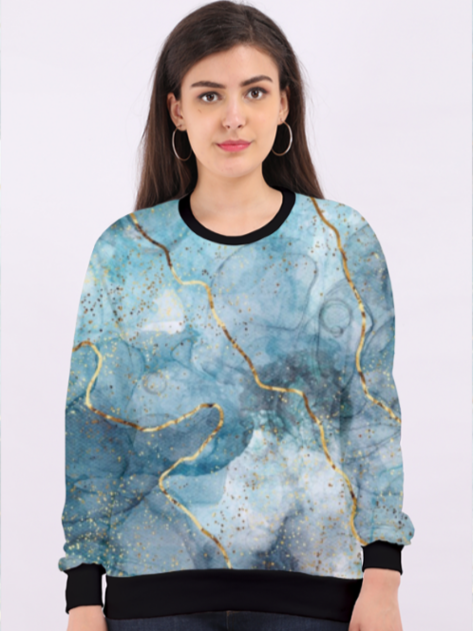 Fashionable Marble Print Sea Blue Sweatshirt