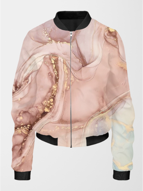 Fashionable Marble Print Pink Bomber Jacket