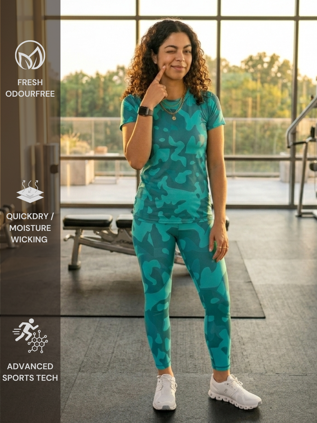 Modern Abstract Print | Activewear Coord Set Tshirt With Tummy Tuck Leggings | Multi Sport | Odour Free