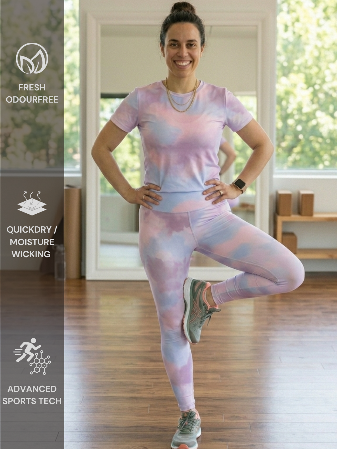 Charming Pastel Gradient Print | Activewear Coord Set Tshirt With Tummy Tuck Leggings | Multi Sport | Odour Free