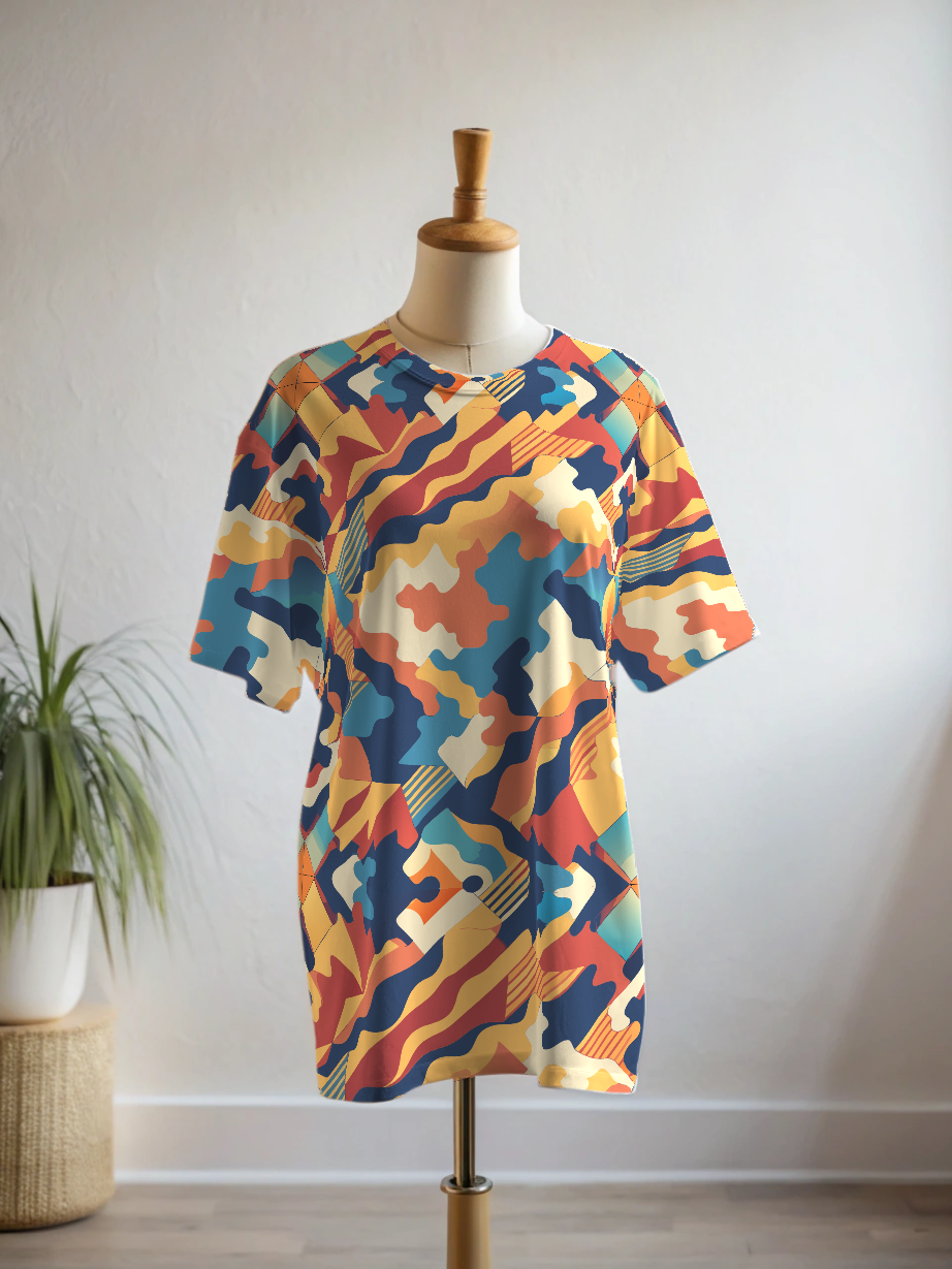 Must Have! Bright Abstract Print Oversized Tee With Tummy Tuck Body Shaping Leggings Co-ord Set