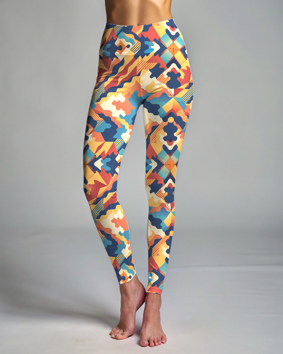 Must Have! Bright Abstract Print Oversized Tee With Tummy Tuck Body Shaping Leggings Co-ord Set