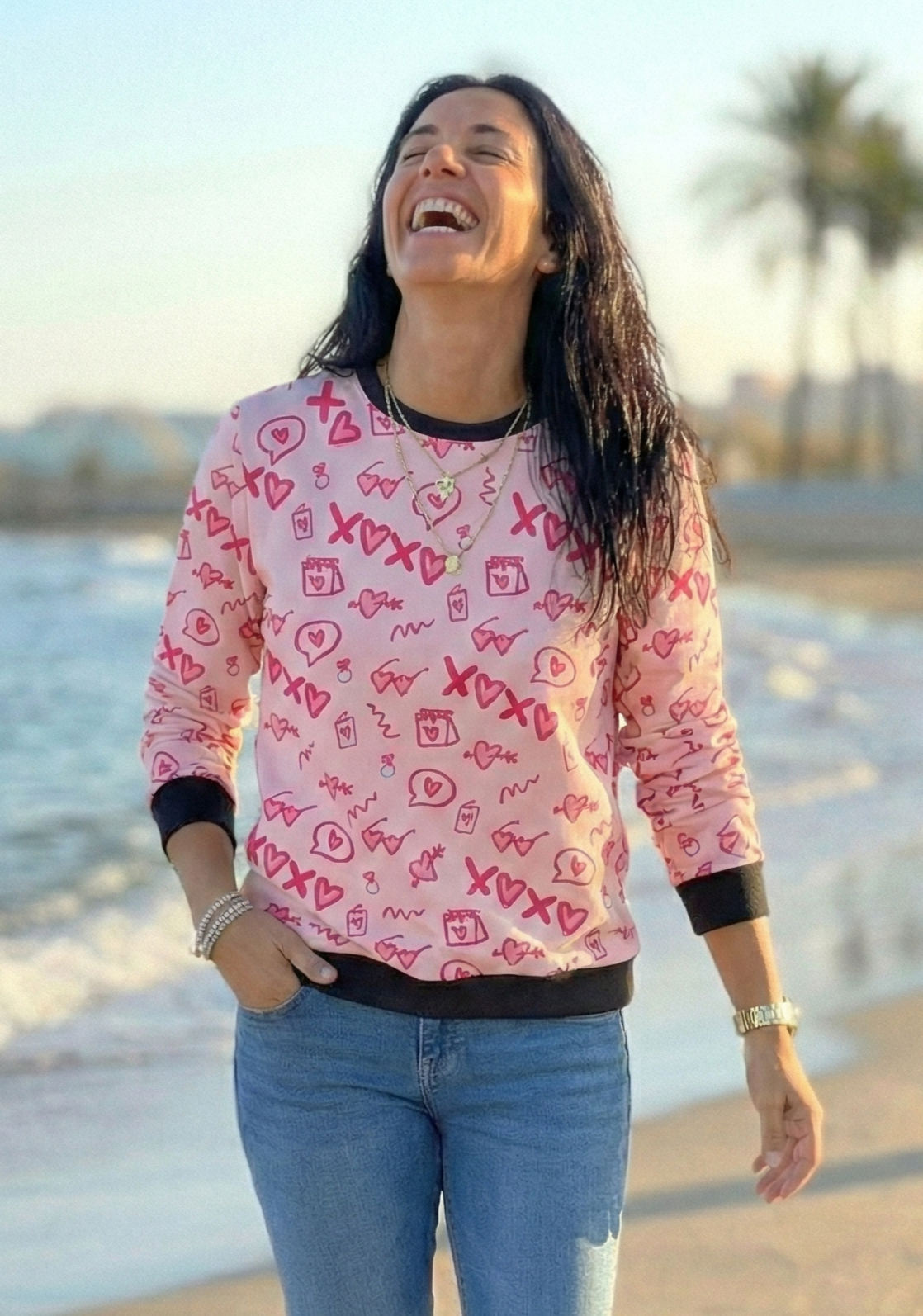 Adorable Pink XOXO Print Sweatshirt