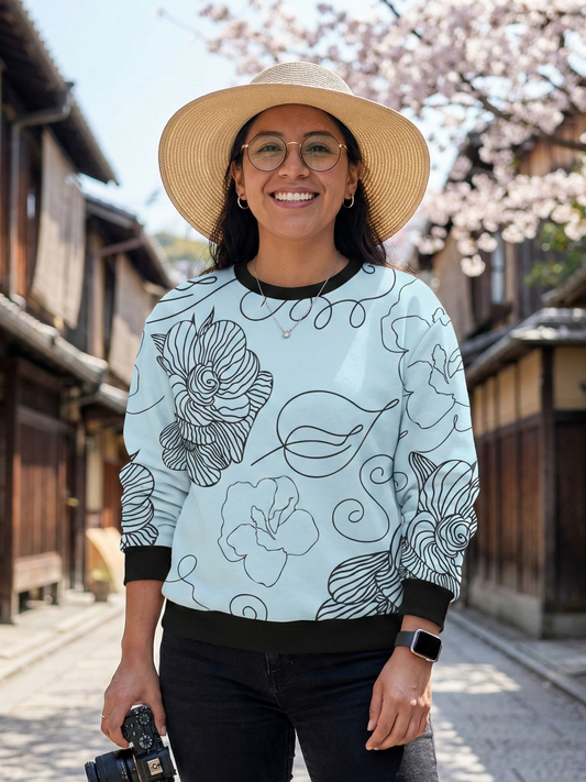 Fresh Aqua Floral Print Sweatshirt