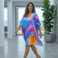 Bright Abstract Print Blue Kaftan Dress
