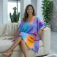 Bright Abstract Print Blue Kaftan Dress