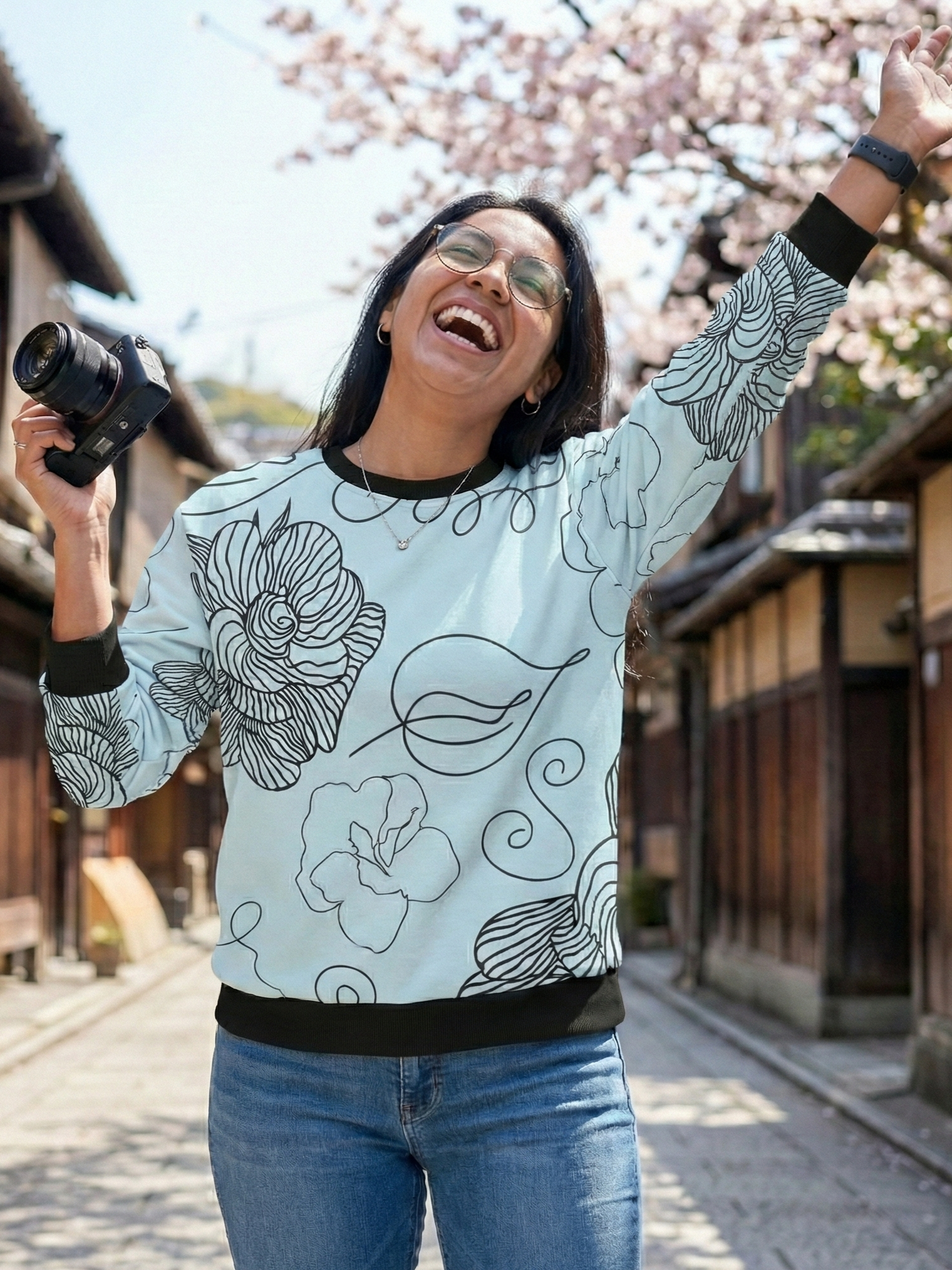 Fresh Aqua Floral Print Sweatshirt