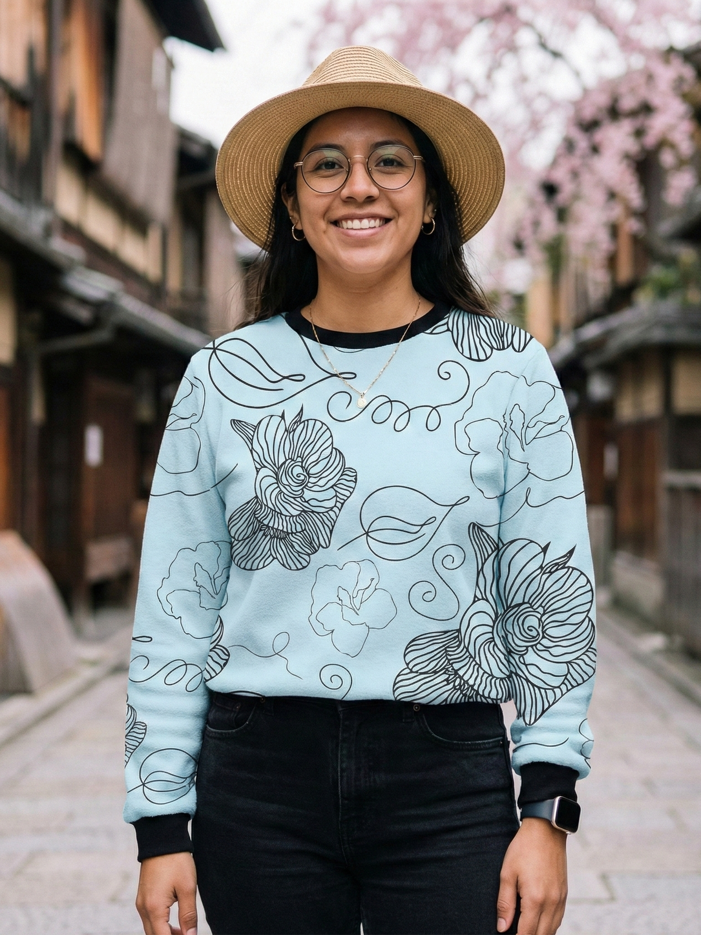 Fresh Aqua Floral Print Sweatshirt