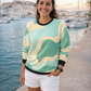 Asymmetrical Wave Print Green Sweatshirt