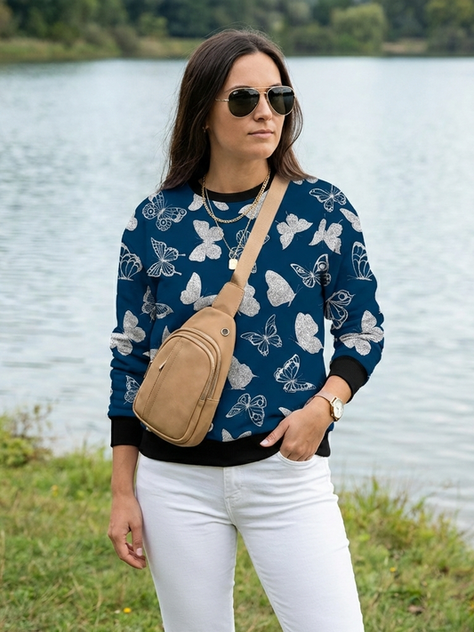 Austria Vibe Cute Butterfly Print Blue Sweatshirt