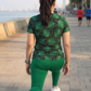 Nature Inspired Leaf Print | Activewear Coord Set Tshirt With Tummy Tuck Green Leggings | Multi Sport | Odour Free