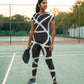 Pickleball | Paddleball | Activewear Coord Set Tshirt With Tummy Tuck Leggings | Black Web Print