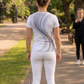Serene Waves Print | Activewear Coord Set Tshirt With Tummy Tuck White Leggings | Multi Sport | Odour Free