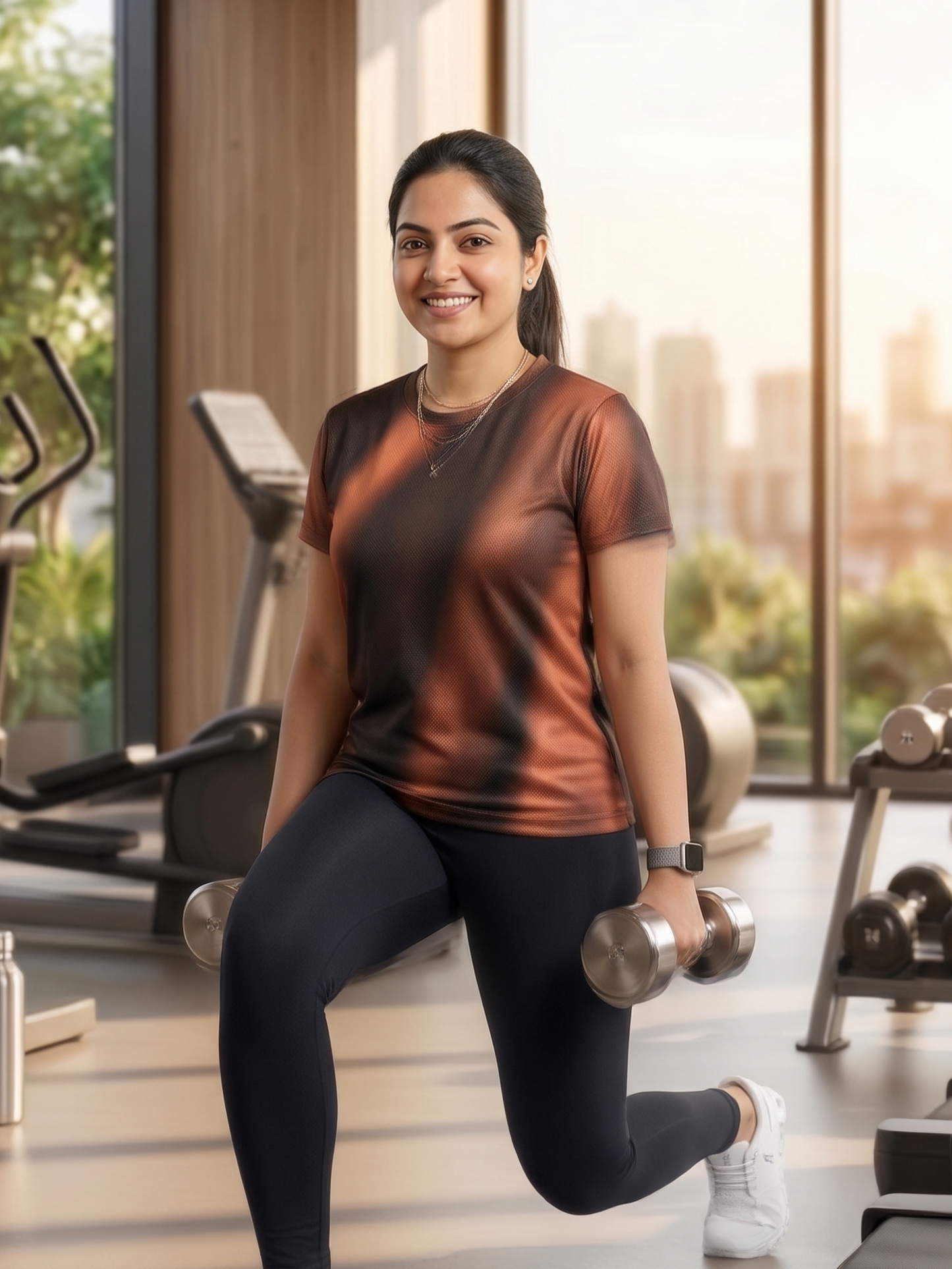 Stylish Rays Print | Activewear Coord Set Tshirt With Tummy Tuck Black Leggings | Multi Sport | Odour Free