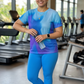 Bestselling Gradient Print | Activewear Coord Set Tshirt With Tummy Tuck Blue Leggings | Multi Sport | Odour Free