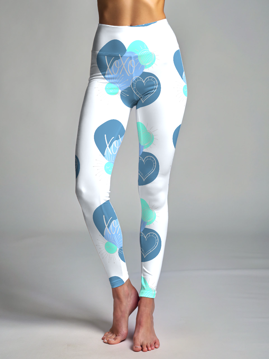 Sweet XOXO Print Premium Oversized Tee With Blue Leggings Set