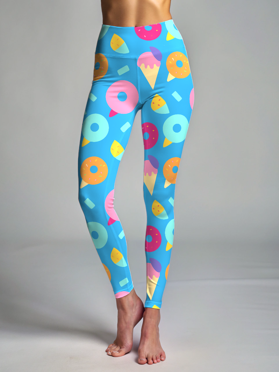 Yummy Donuts Ice-cream  Print Premium Oversized Tee With Blue Leggings Set