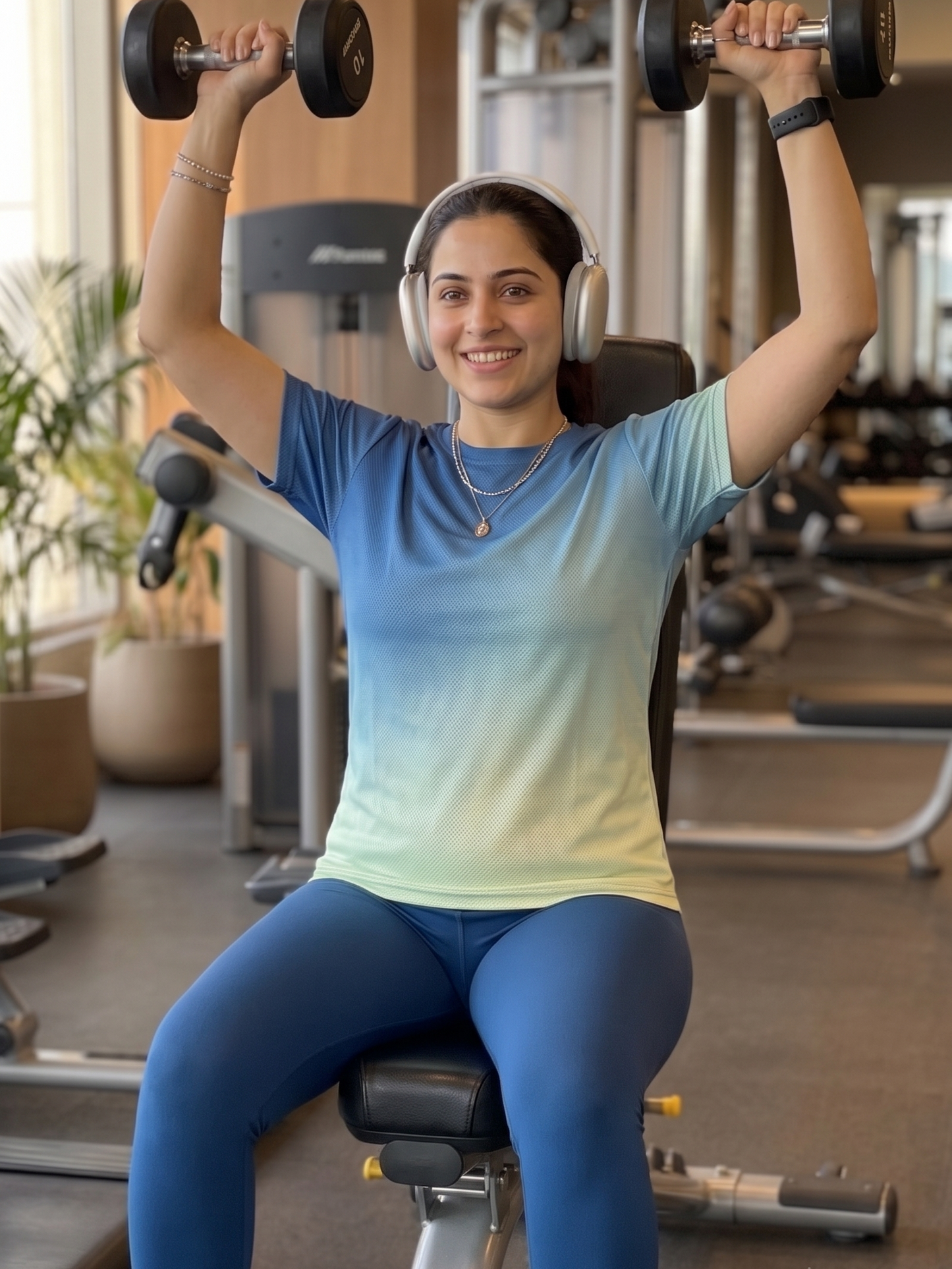 Trending Gradient Print | Activewear Coord Set Tshirt With Tummy Tuck Blue Leggings | Multi Sport | Odour Free
