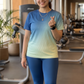 Trending Gradient Print | Activewear Coord Set Tshirt With Tummy Tuck Blue Leggings | Multi Sport | Odour Free