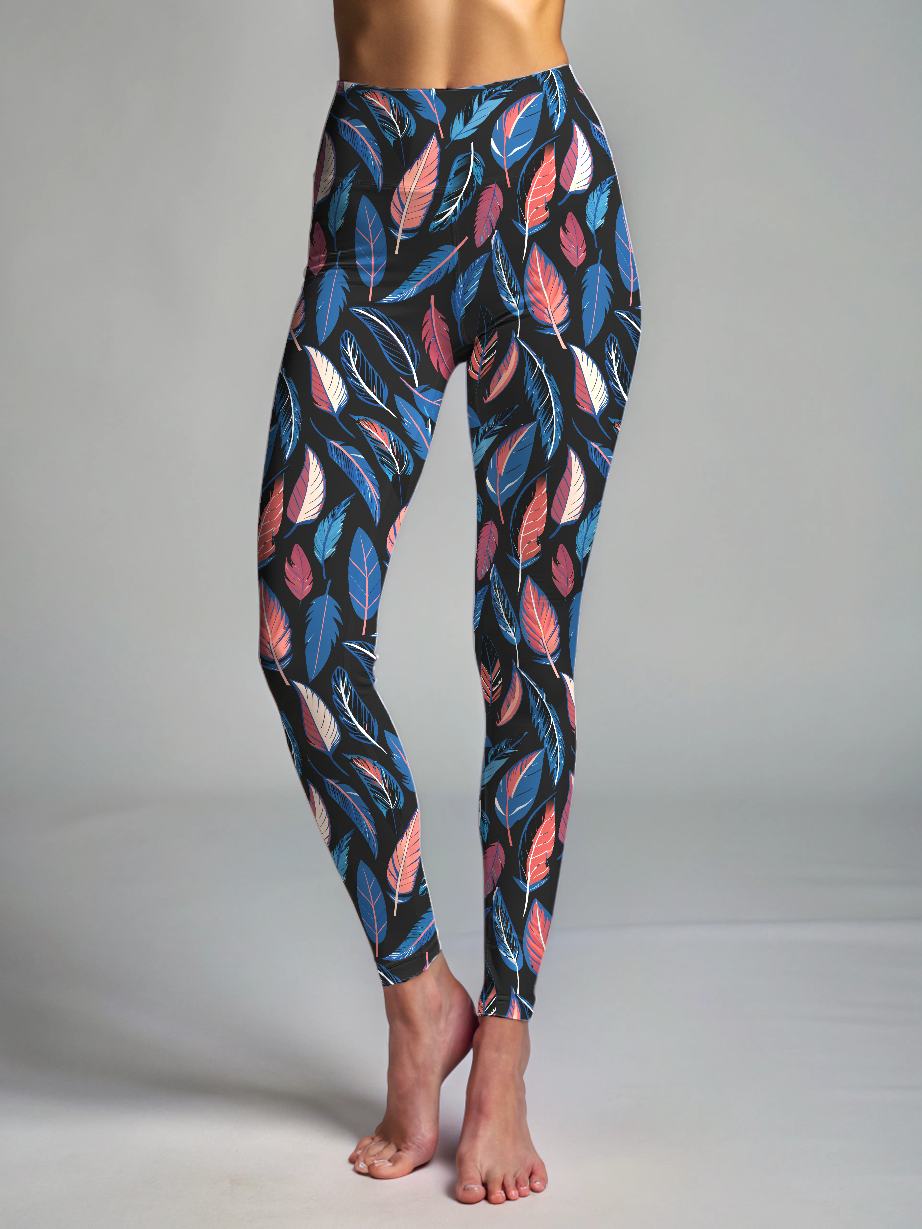 Serene Feather Print Premium Oversized Tee With Tummy Tuck Body Shaping Leggings Co-ord Set